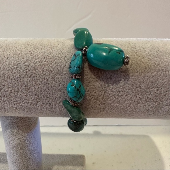Genuine Turquoise & Sterling Silver 925 Stretch Bracelet- Artisan made - Picture 1 of 12